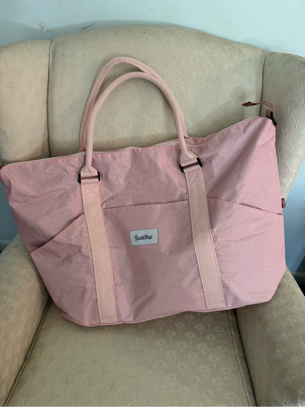 Large Pink travel Tote Bag with trolley sleeve by Scarlet Skye